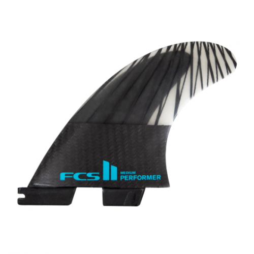 FCS II Performer Performance Core Carbon PCC Small Thruster Surfboard Fins - Black Teal