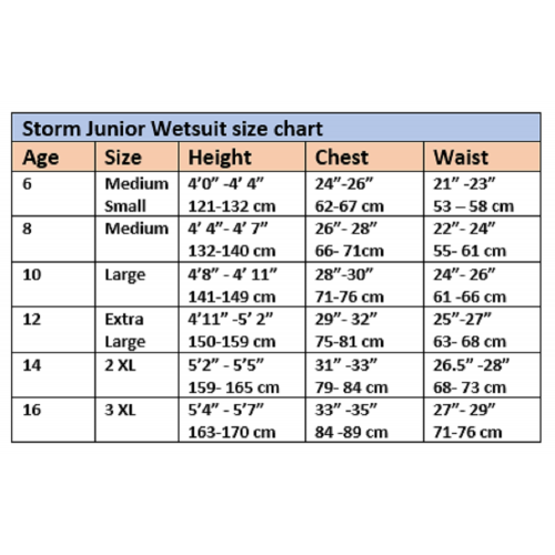storm-junior-3:2-mm-flatlock-back-zip-kids-wetsuit-blacksheepsurfco-kilcolgan-galway-ireland-size-chart