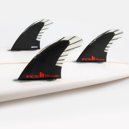 FCS II Medium Accelerator PCC Carbon + Aircore Thruster Surfboard Fins - Red Black