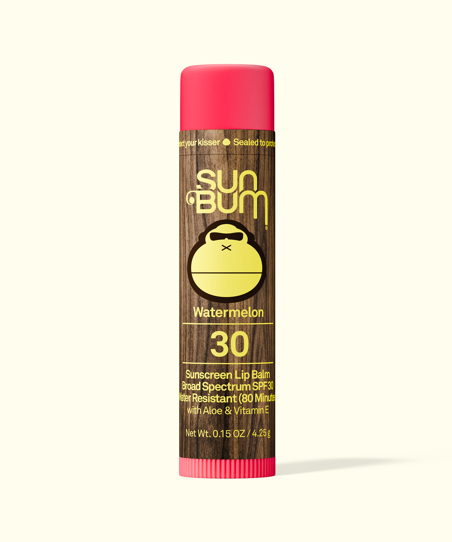 Sun-Bum-lip-balm-with-a-brown-stick= and-pink-cap-on-a-white-background-WATERMELON-galway-ireland-blacksheepsurfco