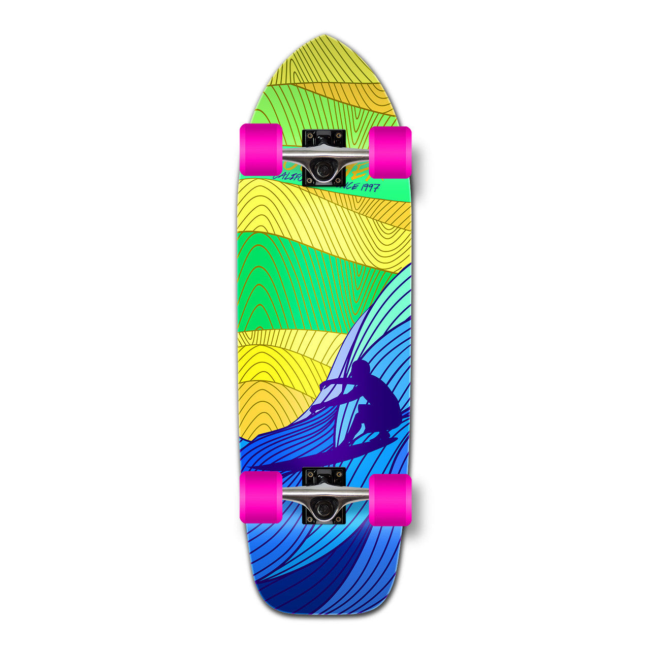 Yocaher Old School Longboard Skateboard Complete - Blue Surf's Up