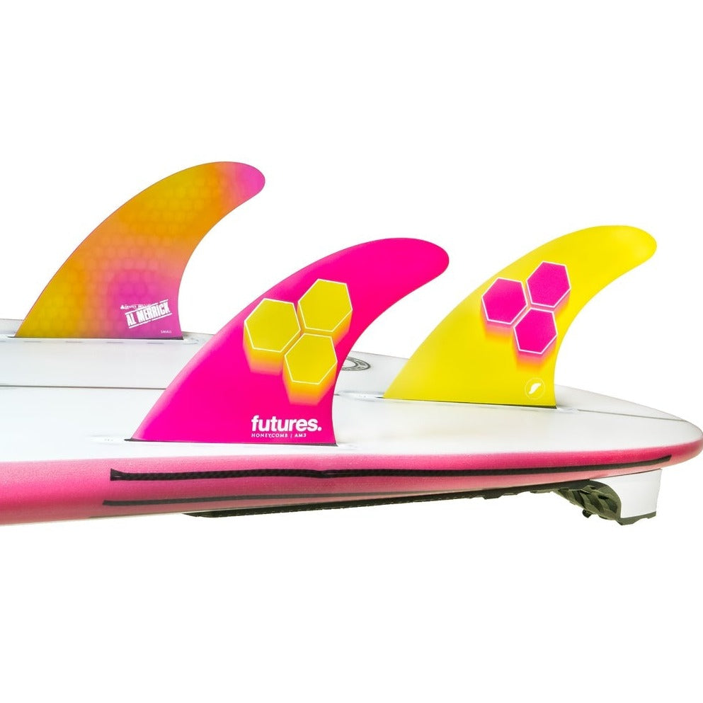 Futures Small AM3 Honeycomb Thruster Surfboard Fin - Yellow Pink
