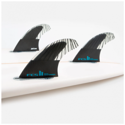 FCS II Performer Performance Core Carbon PCC Large Thruster Surfboard Fins - Teal Black