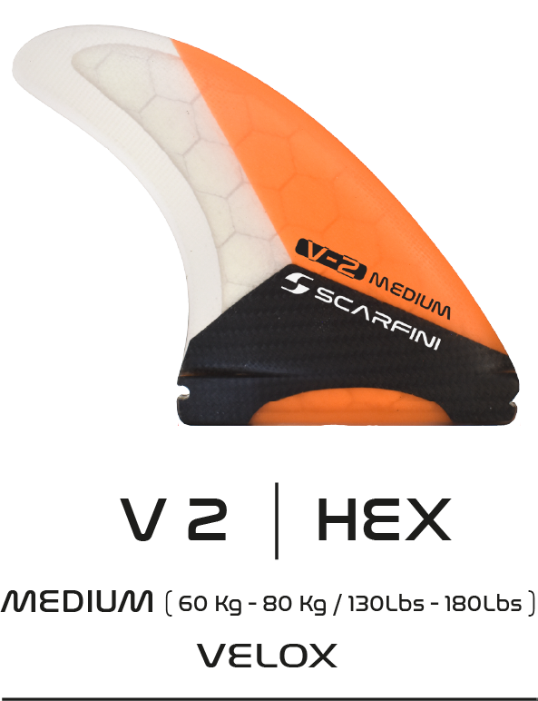 Scarfini FX V2 Medium Velox Futures  Thruster or Five Surfboard Fin