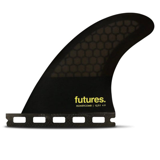 Futures QD2 4.00 Medium Symmetrical Foil Honeycomb Quad Rear Surfboard Fins -Smoke Black Yellow
