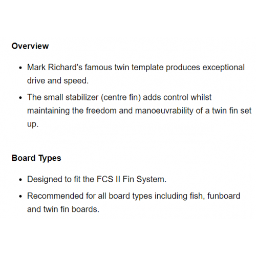 FCS II Twin Plus Stabilizer Mark Richards Neo Glass Smoke Surfboard Fins